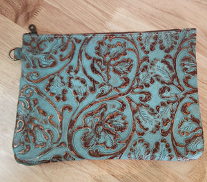 EMBOSSED LEATHER ZIPPER POUCH