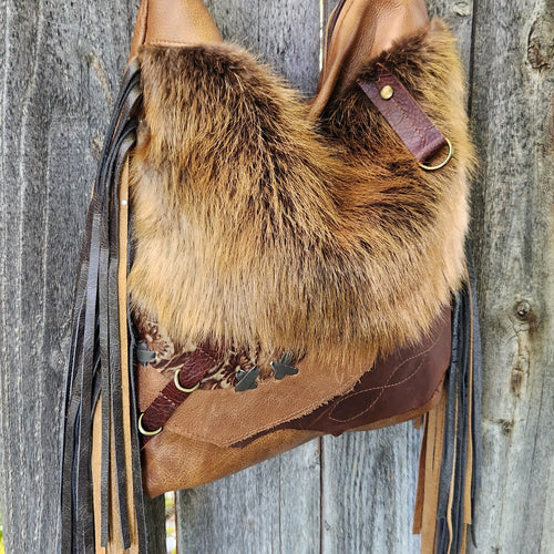BEAVER HIDE/LEATHER SHOULDER BAG