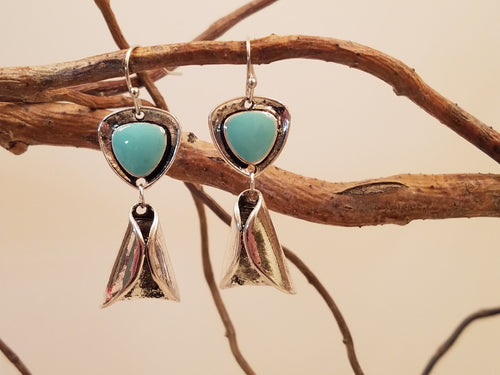 TIBETAN 925 SILVER TURQUOISE DANGLE EARRINGS