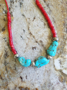 ATHOL - TURQUOISE & CORAL NECKLACE