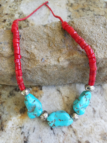 ATHOL - TURQUOISE & CORAL NECKLACE