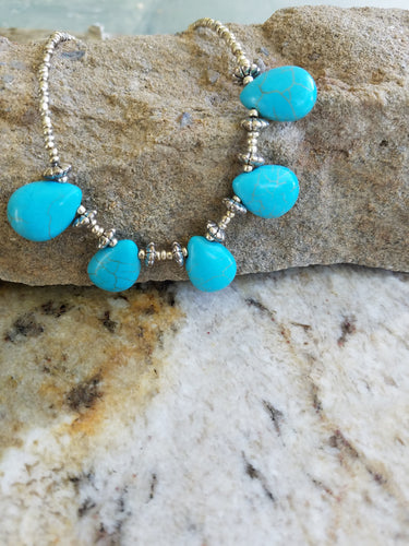 MALTA - BEADED TURQUOISE & SILVER NECKLACE