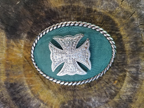 LIZARD SKIN AND MALTESE CROSS BELT BUCKLE