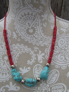 ATHOL - TURQUOISE & CORAL NECKLACE